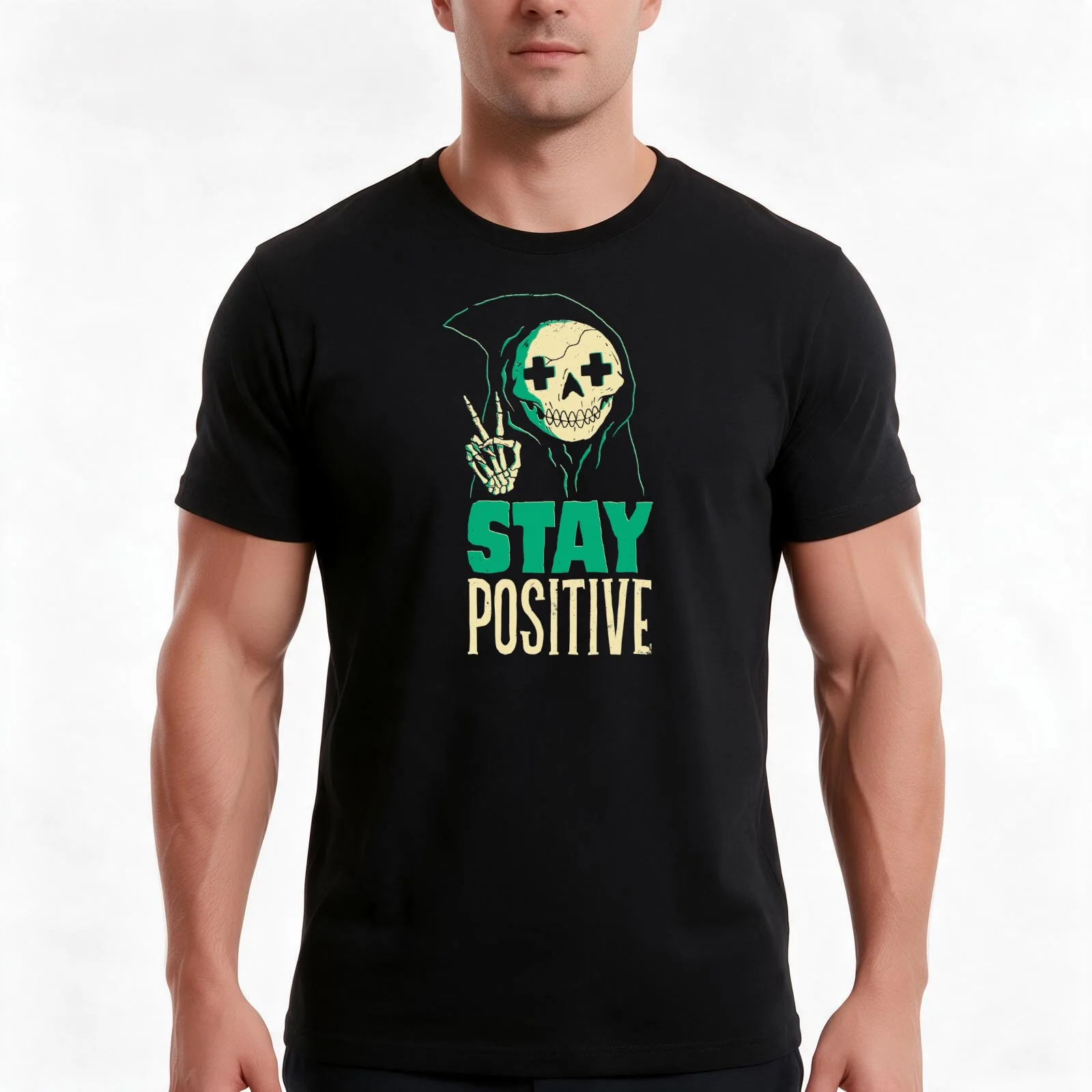 Stay Positive T-Shirt, Summer Casual Cotton Tee, Oversized Streetwear Tops, Vintage Graphic Print, Loose Fit Short Sleeve