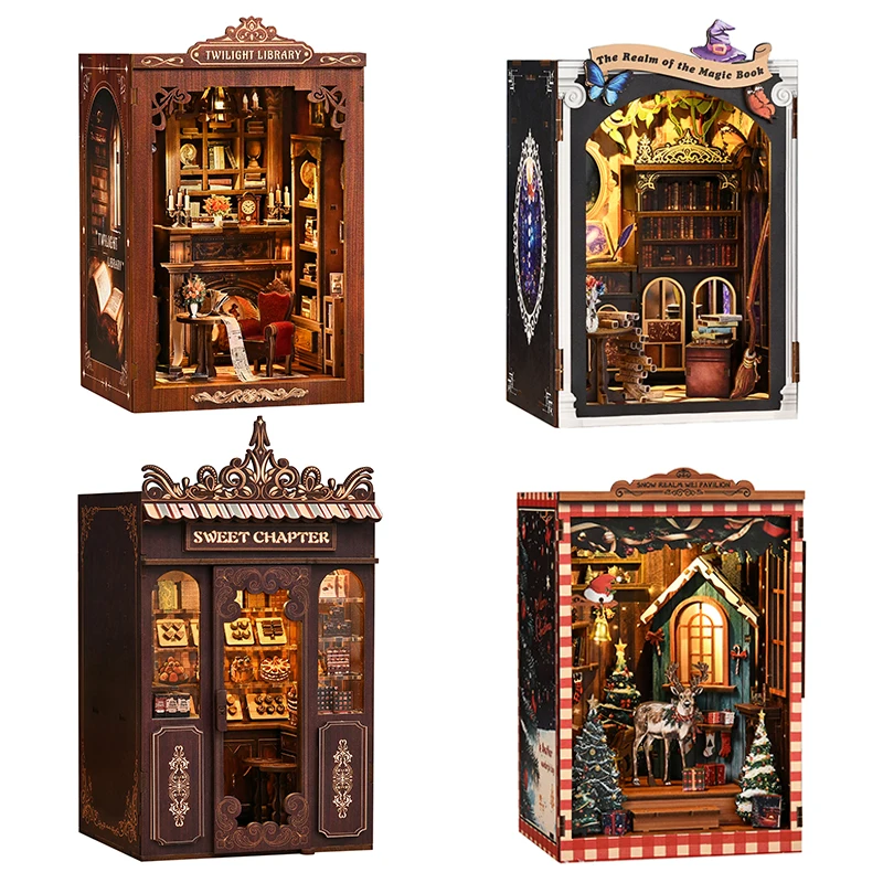 

DIY Book Nook Kit Wooden Doll House Kit 3D Puzzle Assembly Model Building Bookshelf Insert Decor Wooden Crafts Christmas Gifts