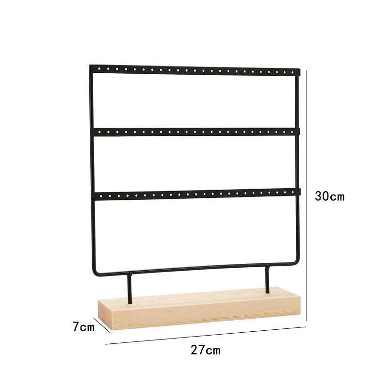 3-Tiers 72 Holes Earring Display Holder,Metal 3 Layers Jewelry Storage Organizer Wood Base Stand Tree,Ear Stud Rack Gift