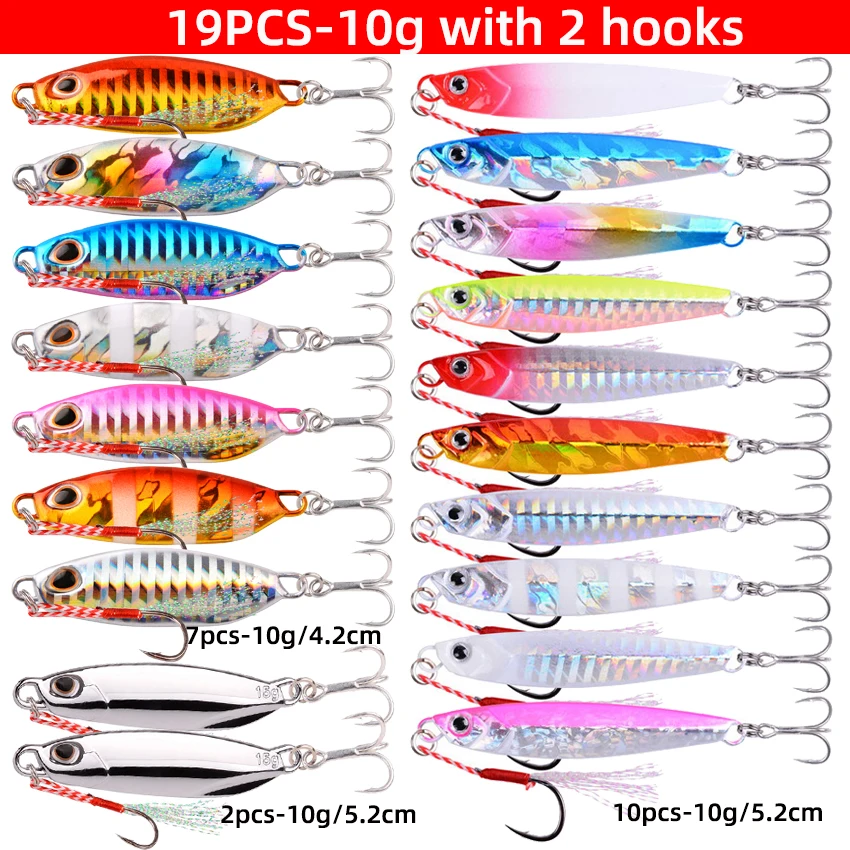 19PCS Metal Jig Spinning Sea Fishing Lure Kit 40g 60g Slow Jig Shore Casting Jigging Lure Trout Tuna Fish Artificial Bait Tackle