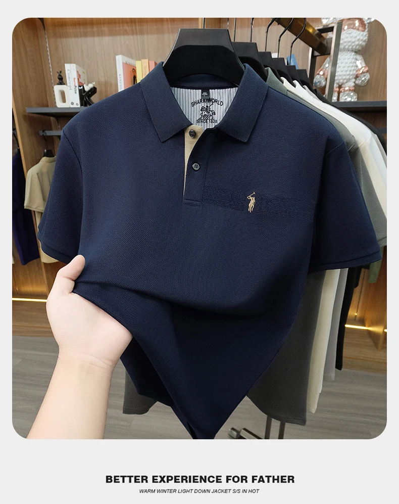 High-End-Marke Stickerei Kurzarm POLO Shirt Männer Flip Golf-Tops Sommer Komfort Seide Baumwolle Mode Business Leisure Paul T-Shirt – Detail 19