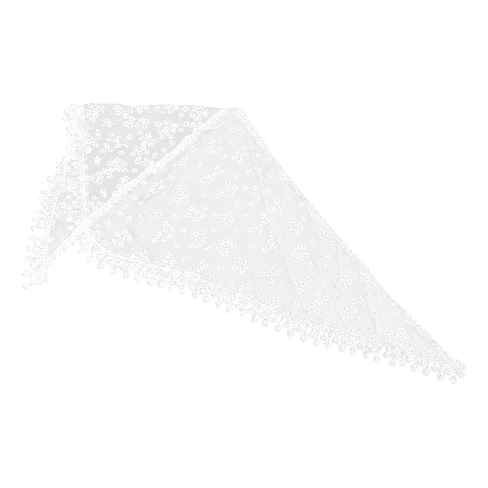 

Catholic Triangular Lace Scarf Breathable Floral Mesh Tassels Versatile Head Covering for Mass Weddings and Formal Events