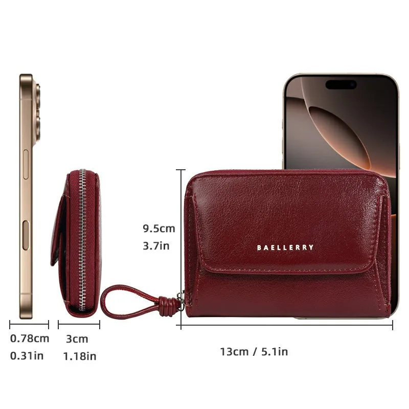Baellerry Damen-Geldbörse mit kurzem Reißverschluss und Handschlaufe, 7 Kartenfächer, Ausweisfenster, Münzfach, minimalistisch, tragbare Geldbörse, kleine Alltagsgeldbörse, Geschenk für Mädchen – Detail 3