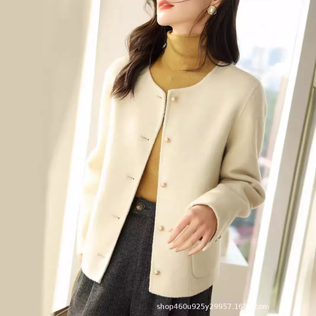 High-end Double-sided Cashmere Coat Women's Short Model, New Xiaoxiangfeng Single-breasted Woolen Coat in Autumn and Winter 2025