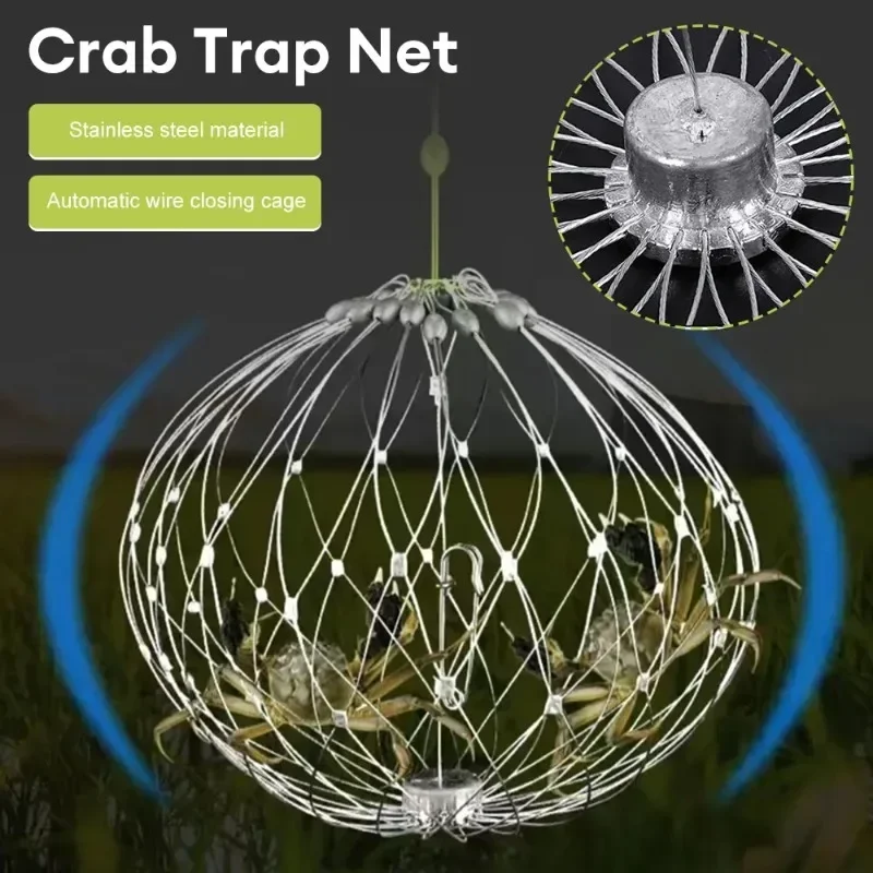 Fishing Net Cage Automatic Open Closing Wire Fish Crab Trap Net Steel Wire for Saltwater Seawater Outdoor Fishing Accessories