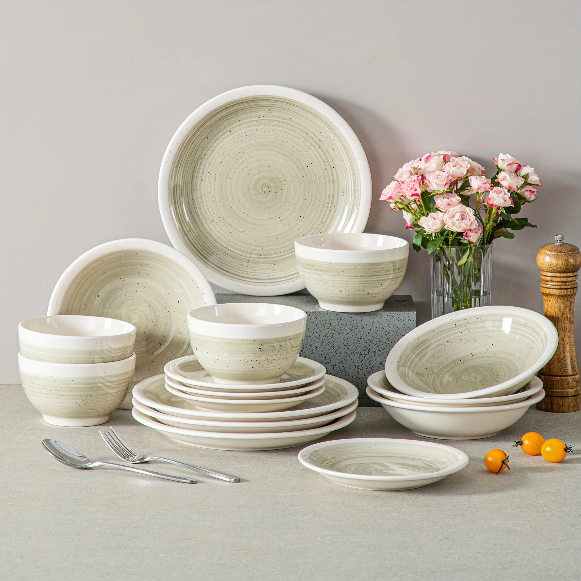 

16pcs Dinnerware Se ,Beige Tableware, Porcelain Dining Set, Reusable And Washable Plate Bowl Mug Sets, For Home Kitchen, Restaur