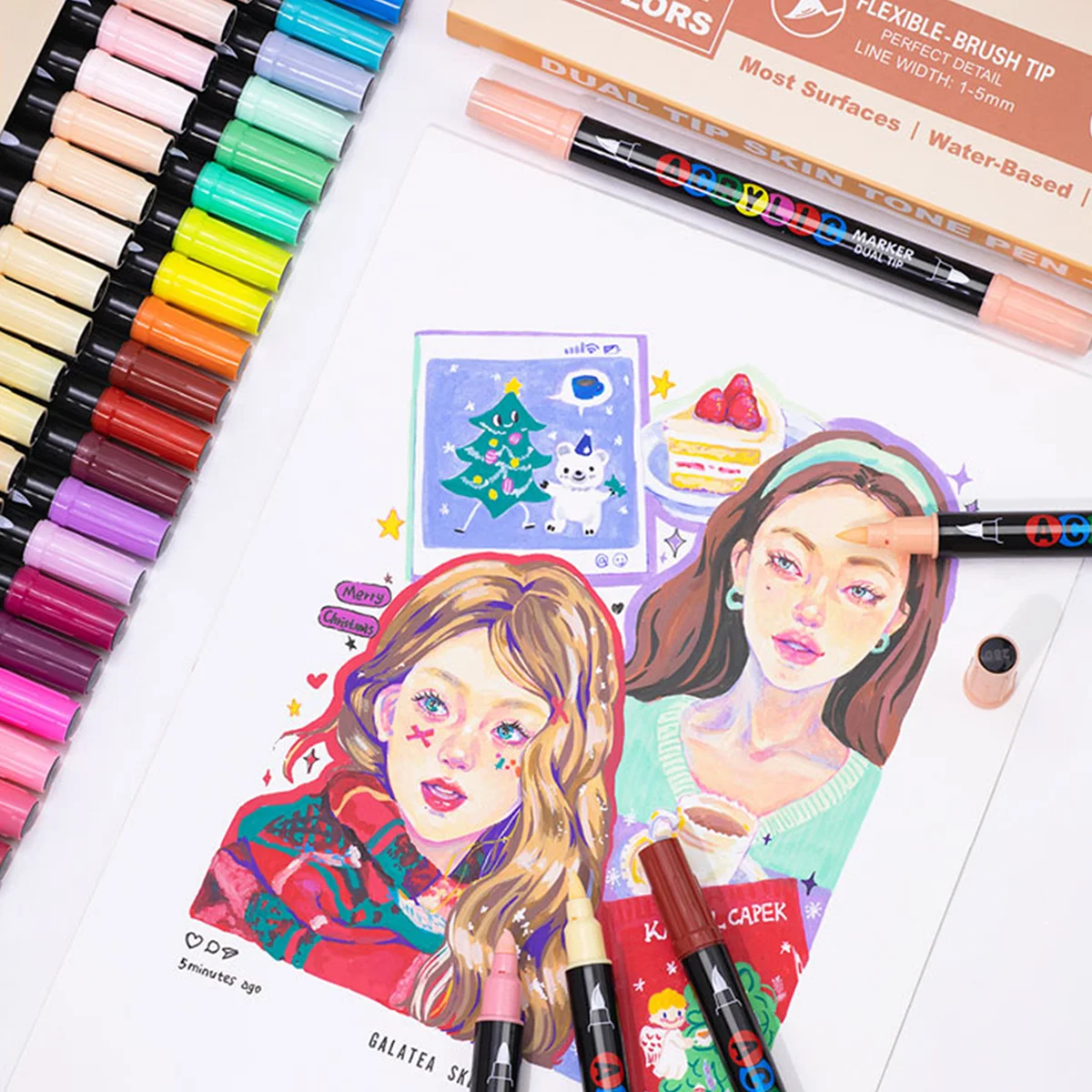 24/48 色/ボックス肌のトーンダブルヘッドアクリルマーカーペン DIY 絵画落書き、マーキング、ファッション絵画画材