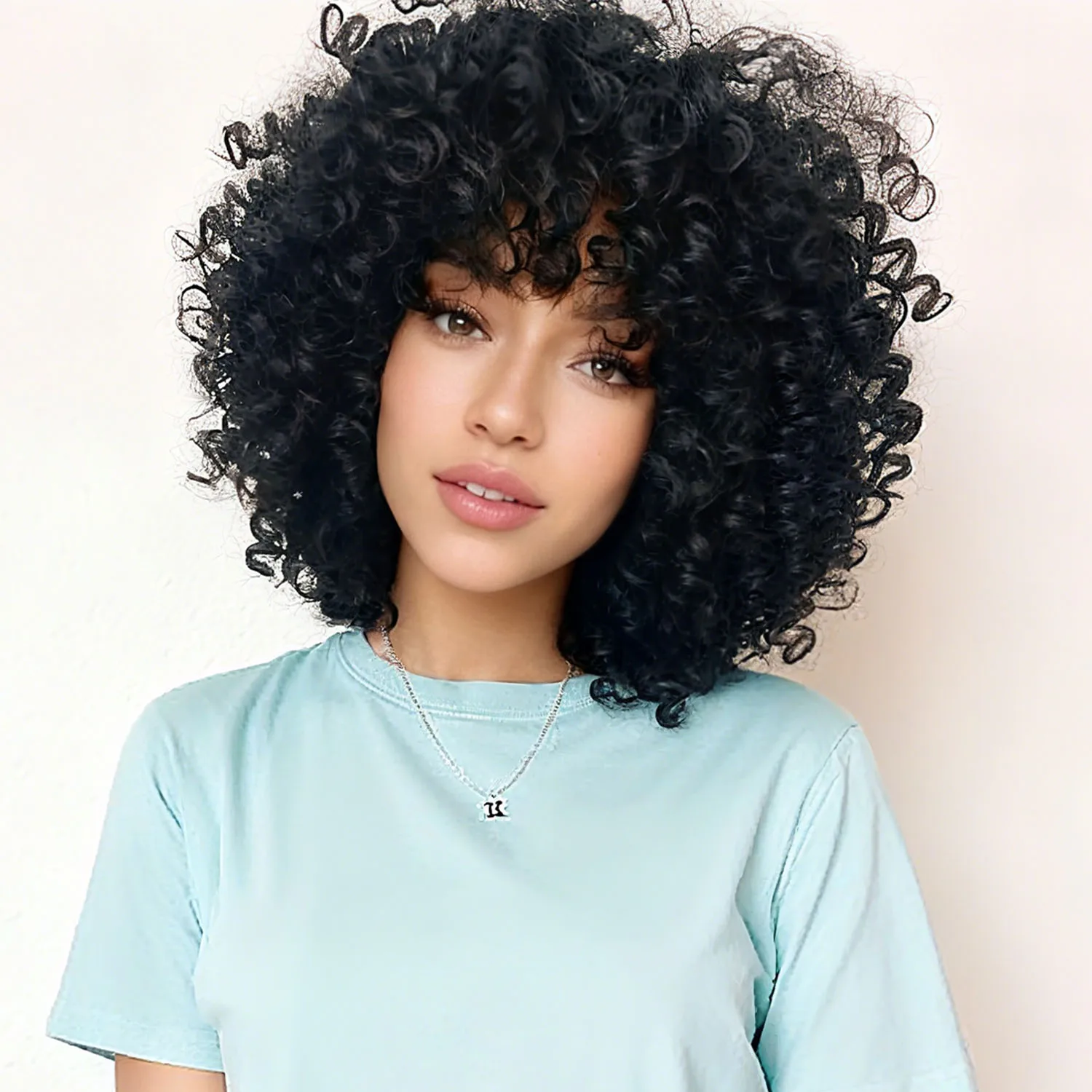 

Premium Synthetic Afro Wigs for Black Women Short Curly Afro Kinky Wig 70s Black Color Bouncy Huge Fluffy Puff Wig Cosplay Daily