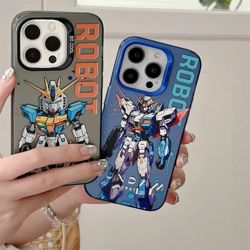 Cute Anime Mobile Suit G-Gundams Case For iPhone 11 12 13 14 15 Pro Max Fashion Cartoon Plating Shockproof Protection Back Cover