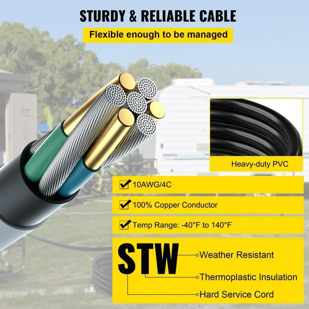 40Ft 30A Generator Extension Cord 10 Gauge 4 Wire 125V 250V with Lock Connectors