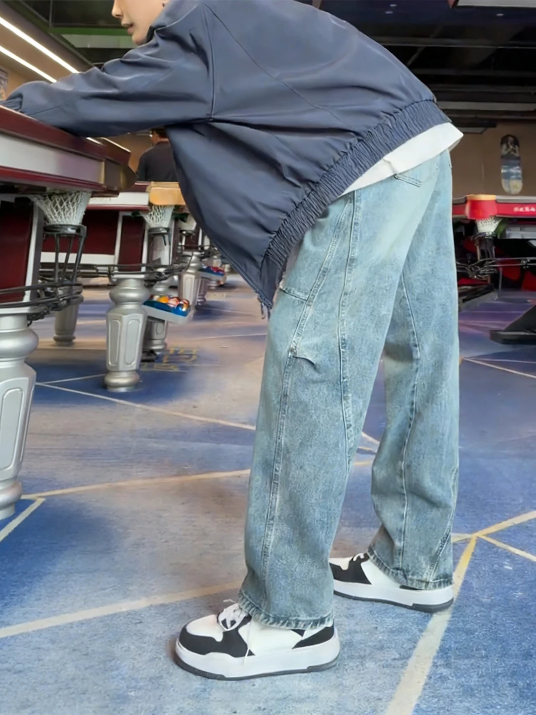 

Blue Slanted Cut Jeans Men's Casual Straight Leg Workwear Waed Jeans Spring Cleanfit Loose Fit Jeans Youthful Trend