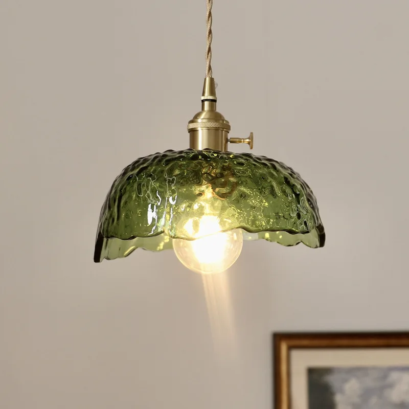 Nordic Rotundity Irregular Transparent/green Ripple Glass Pendant Lights Living Room Bedroom Restaurant Kitchen LED Hanging Lamp