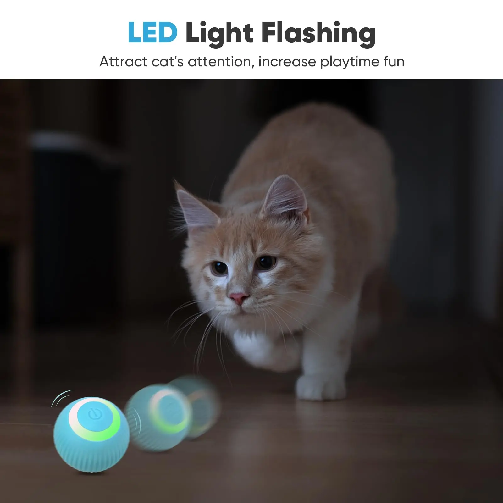 Interactive Cat Toy Ball with LED Light Automatic Self Moving Ball Indoor Active Rolling Toys 360°Rotating Smart Ball