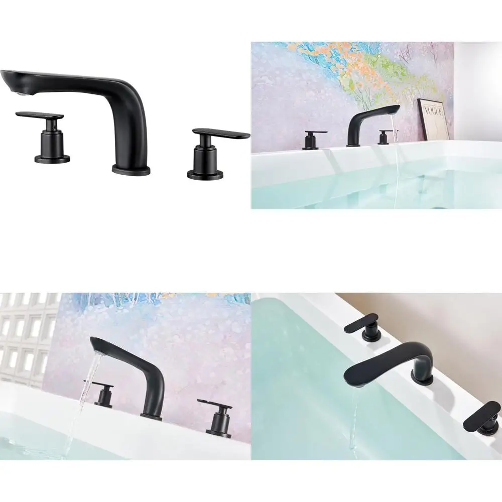 

Modern Matte Black 2-Handle Tub Filler, 3-Hole Widespread Faucet, Deck Mount with High-Low Spout