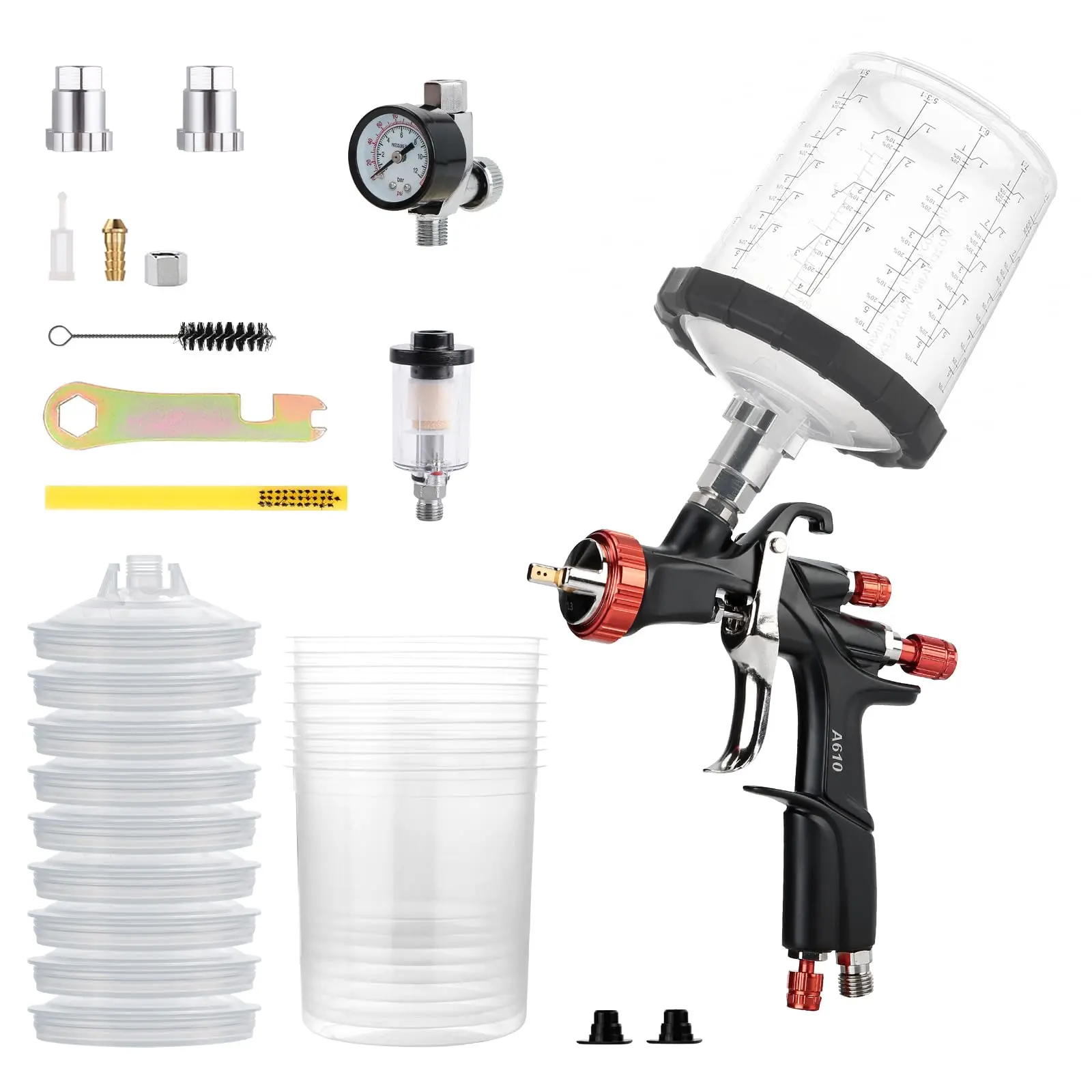 Tools R500 LVLP Air Spray Gun with 22 Ounce Disposable Paint Cups, A610 Paint Guns Automotive, Car Paint Gun Sprayer