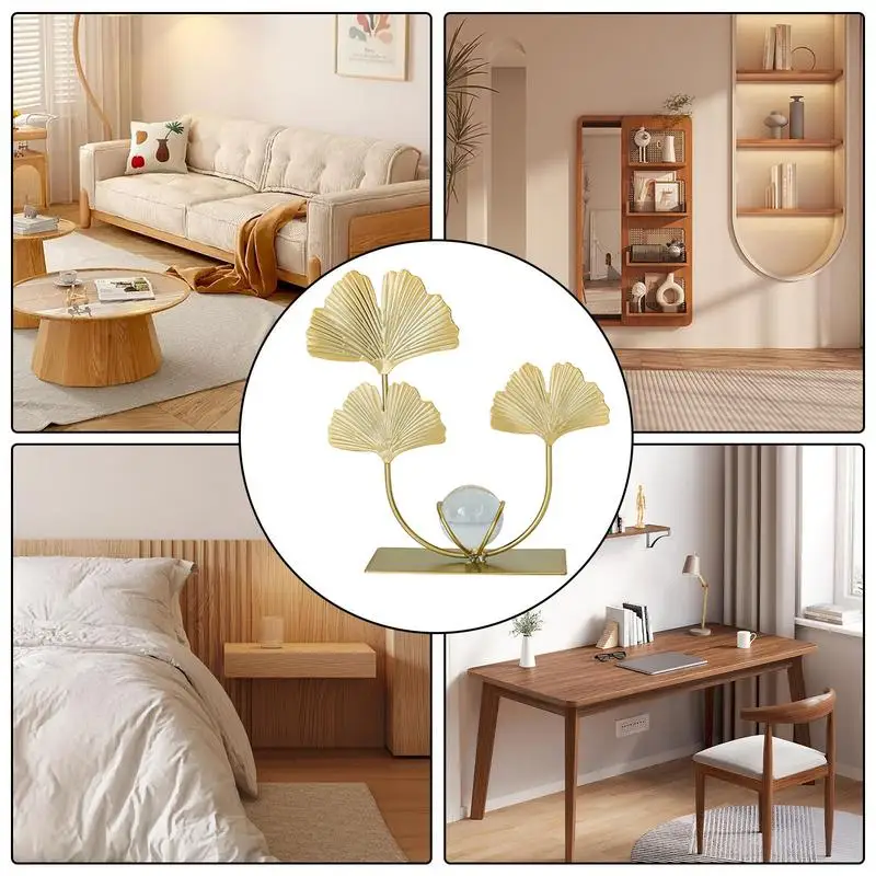 クリスタルの葉が付いた金属製のボール,机の装飾,創造的な手工芸品,家の装飾,リビングルーム,デスク