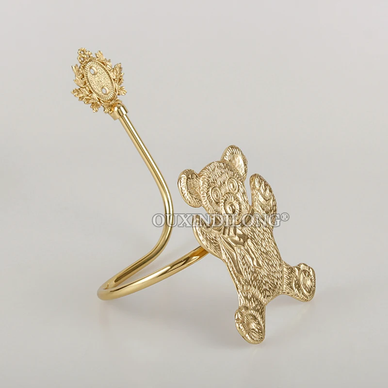 Exquisite Designed 1Pair Solid Brass Cute Bear Curtain Holdbacks Wall Drapery Tie Back Hooks Hangers Home Decorations