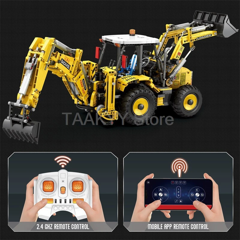 New 2466pcs Remote Control Backhoe Loader Building Blocks City Engineering Vehicle RC Truck Model Bricks Children's Toys Gifts