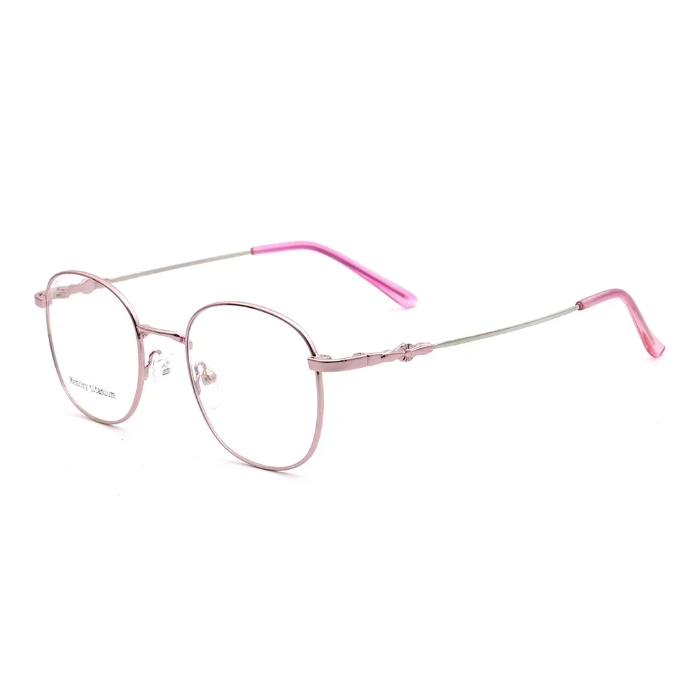 Women Pink Glasses Frame Retro Memory Metal Optical Spectacles Vintage Men Round Eyeglass Frame Gold Silver Prescription Eyewear