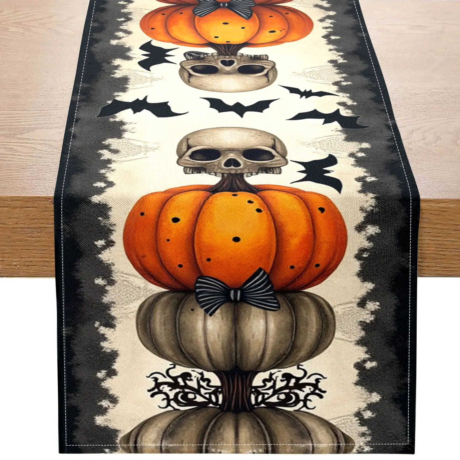 1 Piece of Halloween-Themed Table Runner, Featuring Patterns Such as Pumpkins, Skulls, Bats, and Lace, Suitable for Holiday Parties, Home Decoration, and Other Occasions