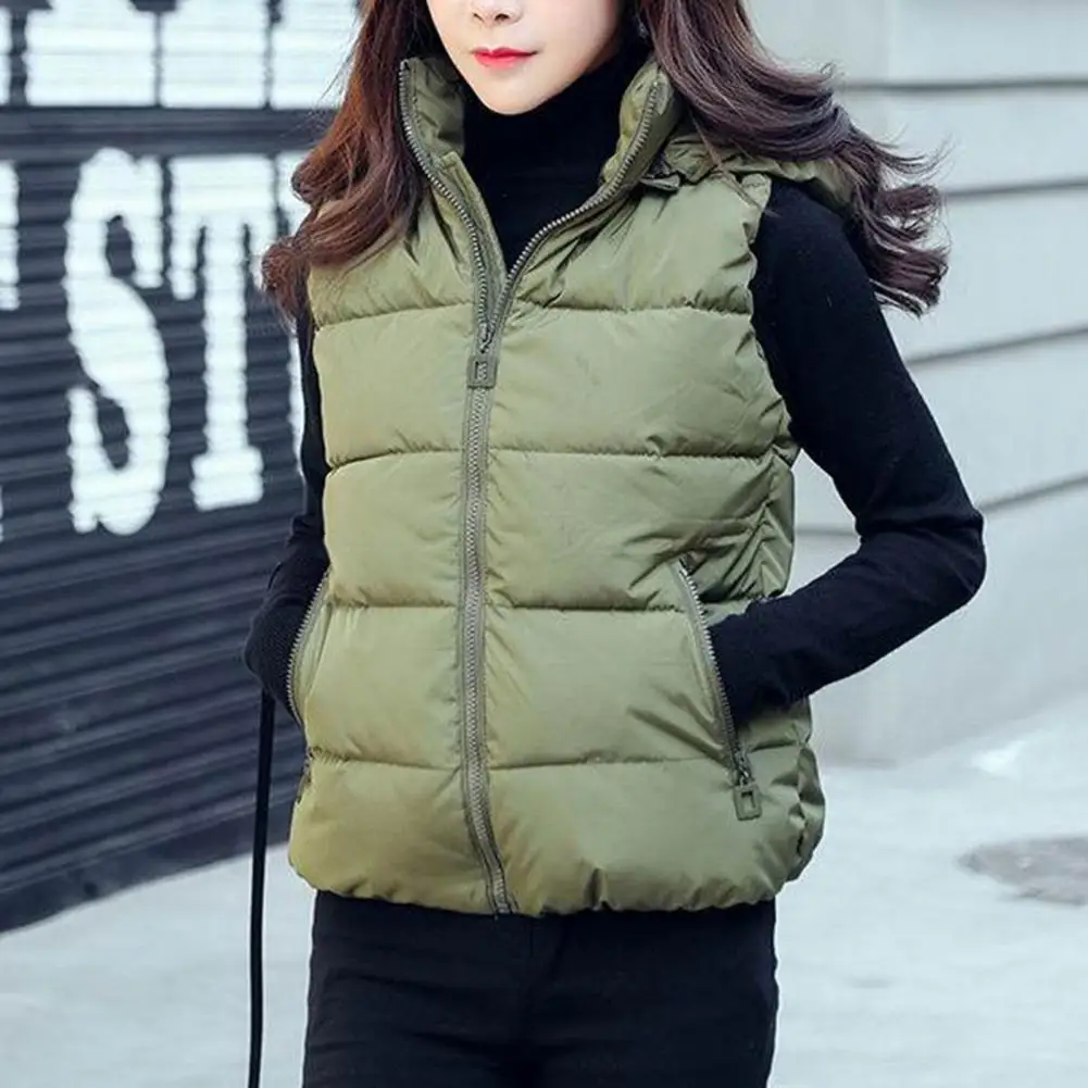 Women Sleeveless Pocket Hooded Vest Coats Winter Solid Color Warm Cotton Padded Hooded Jackets Waistcoat Female chaquetas куртки