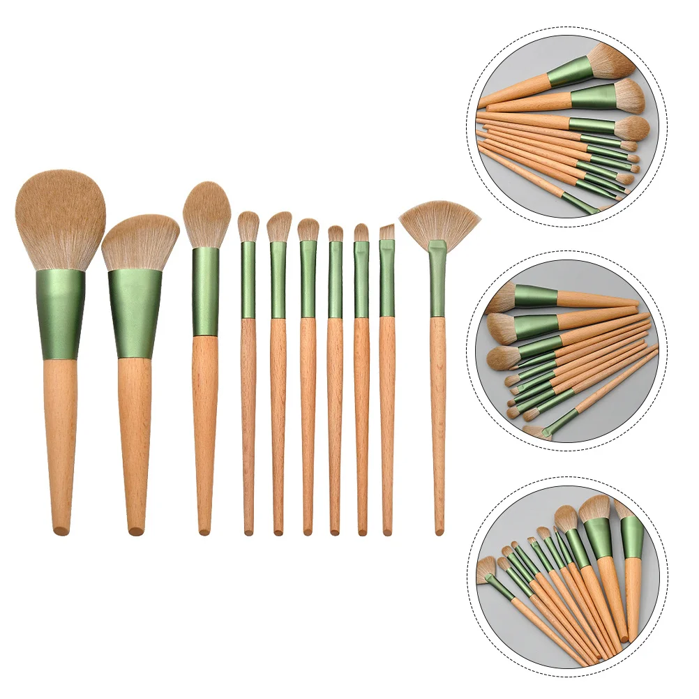 10-delige make-upborstelset Draagbare houten handvat Premium gezichtspoeder Foundation Blush Oogschaduw Cosmetica Gereedschap Gezichtspoederborstel