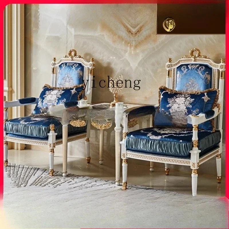 DSA  European Style Fabric Leisure Chair American Luxury Heavy Carving Leisure Chair Living Room Gold Foil Sofa Chair