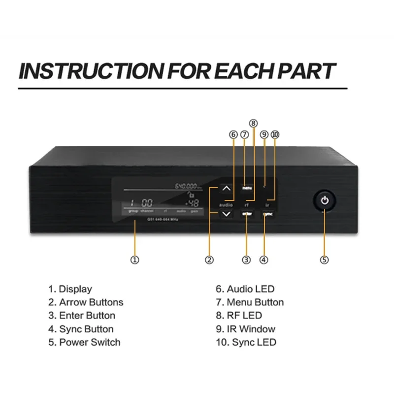 NEW QLXD4 UHF True Diversity Rechargeable Dynamic Microphone Lapel System for Live Performance, Broadcasting, Conferences - Blac
