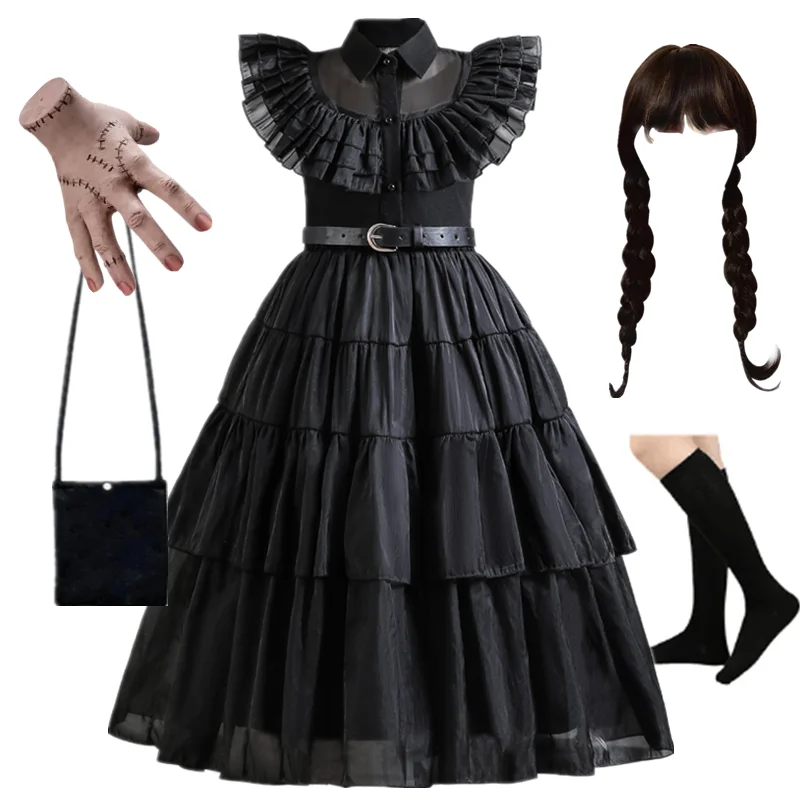 Movie Wednesday Cosplay Costume for Girls Halloween Black Family Clothes Children Wednesday Dress Easter Carnival Costume 4-12Y