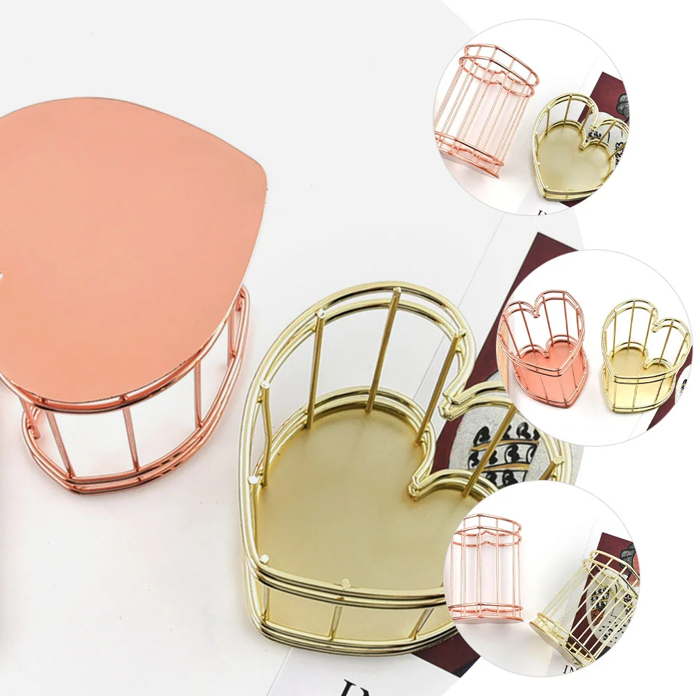 Iron Heart Pen Holder Stationery Bucket Woven Storage Basket Makeup Brush Gold Desk Accessories Metal Pot Desktop