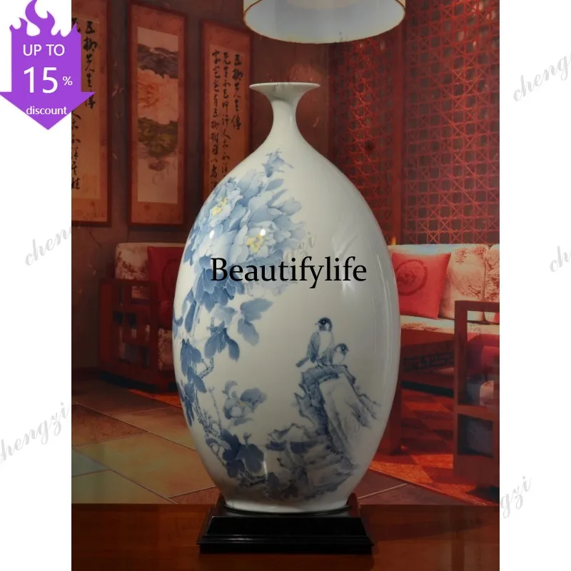 H132 underglaze hand-painted ceramic olive vase Chinese classical living room Bogu rack wine cabinet ornament