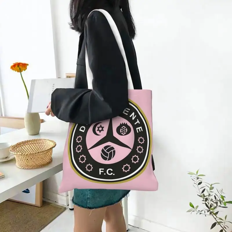 Delafuente FC-Bolso de compras personalizado para mujer, bolsa de lona de gran capacidad, estilo Hip Hop, Rock Shopper