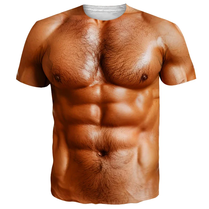 

Funny Bikini Print T-shirt Fake Abs Muscle Graphic Short Sleeve Tee Cosplay Unisex Clothing Trend Cool Men's Tops Casual T Shirt