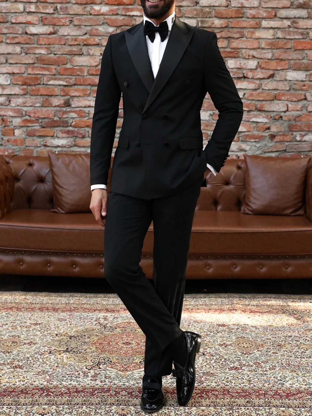 Black Elegant Peak Lapel Tuxedo 2 Pieces Jacket Pants Wedding Groom Best Man Outfit Double Breasted Men's Suit Set Prom Wear