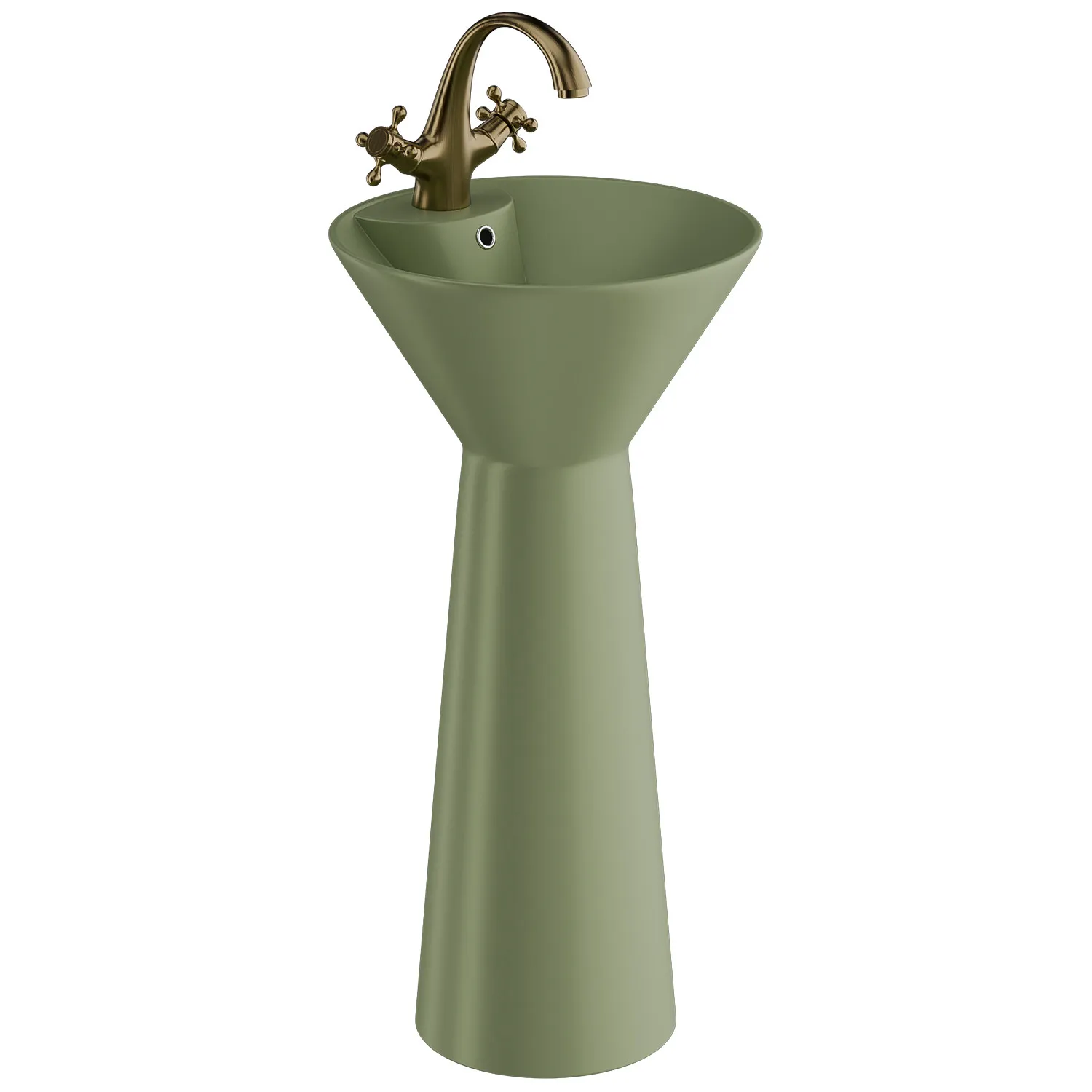 LMM European retro green integrated floor ceramic column basin bathroom wash basin