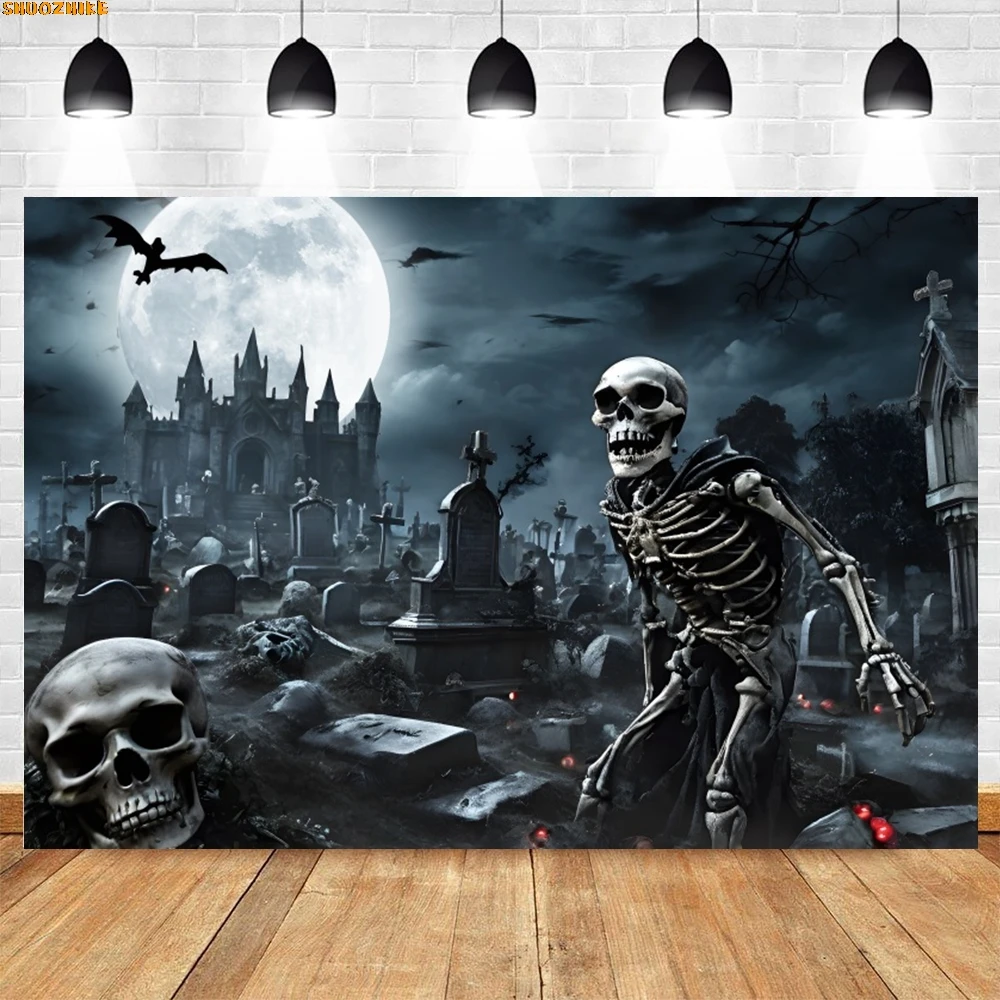 

Happy Halloween Backdrop Dark Forest Tomb Tombstone Castle Pumpkin Skull Moon Family Party Decor Photographic Backgrounds Props