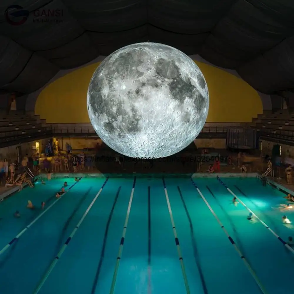 Outdoor Event 210T Polyester Cloth Inflatable Planet Balloon Inflatable Crescent Moon With Led