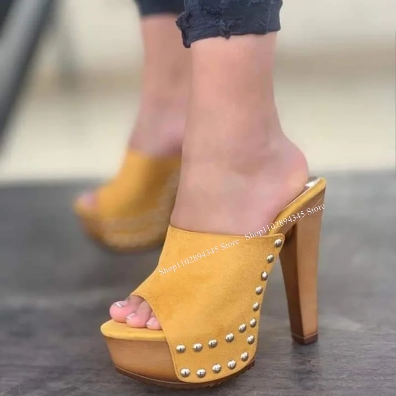 Wood Pattern Slip On Platform Sandals Thin High Heel Peep Toe Fashion Sexy 2024 Summer Big Size Woman Shoes Zapatillas Mujer