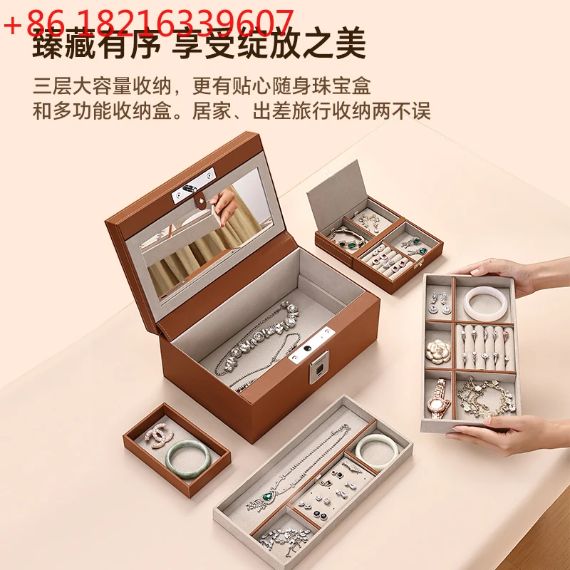 صندوق مجوهرات جديد آمن، صندوق تخزين مجوهرات ذهبي خاص لفتح بصمة الإصبع آمن صغير