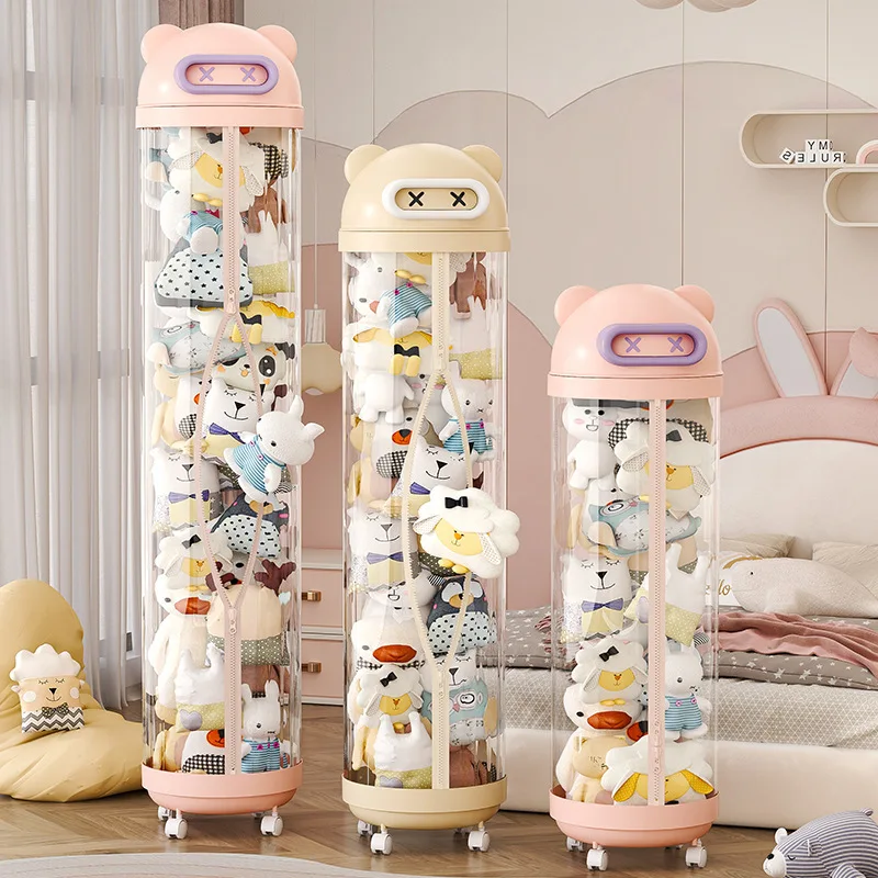 

Transparent Large Bear Design Rolling Storage Tube With Zipper, Cute Plush Toy Organizer High Capacity Easy Access