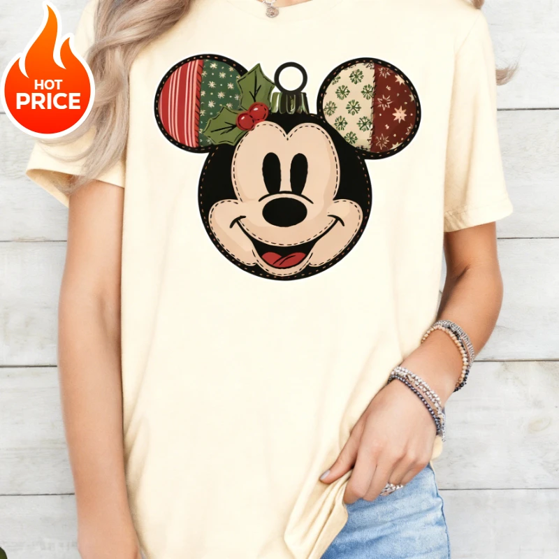 

Disney Christmas Mickey Mouse Boy Girl 2026 Summer T-shirt Family Parent-child Wear Oversized Casual Men Women Short Sleeve Tee