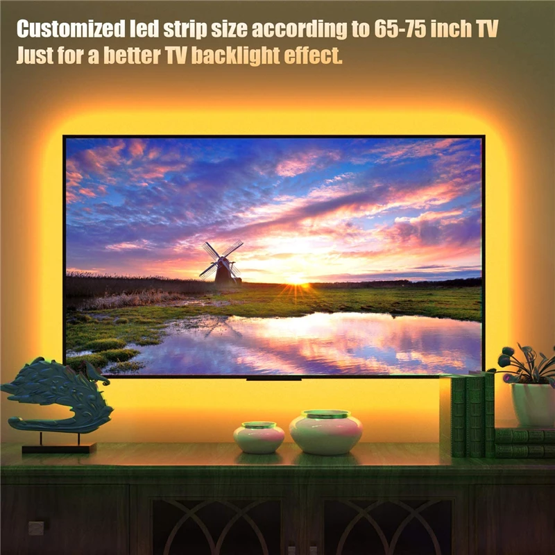 TV LED 스트립 스마트 스트립 조명, 24 키 원격 제어, 5V LED 로프 라이트 바, 무선 5050 SMD LED, TV 백라이트용, 55 인치