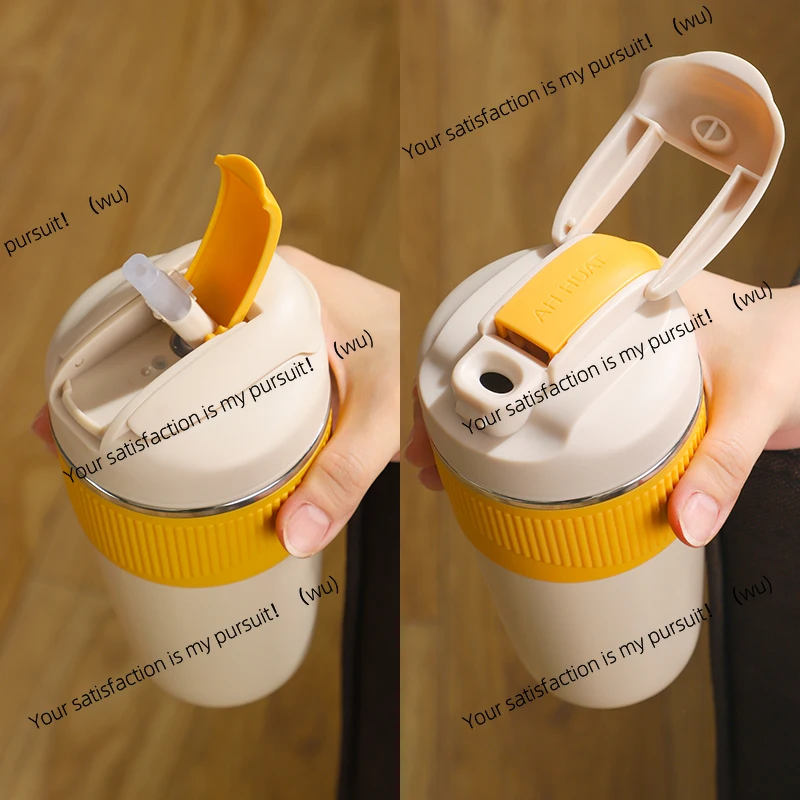 480Ml, stainless steel thermos cup, children's portable vacuum insulation water bottle, with straw