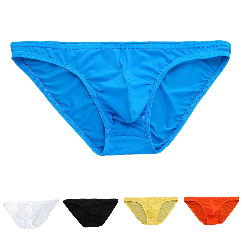 

1pc Summer Ice Silk Mens Low Waist U Convex Pouch Panties Bikini Underwear Sheer Solid Color Man Sexy Briefs