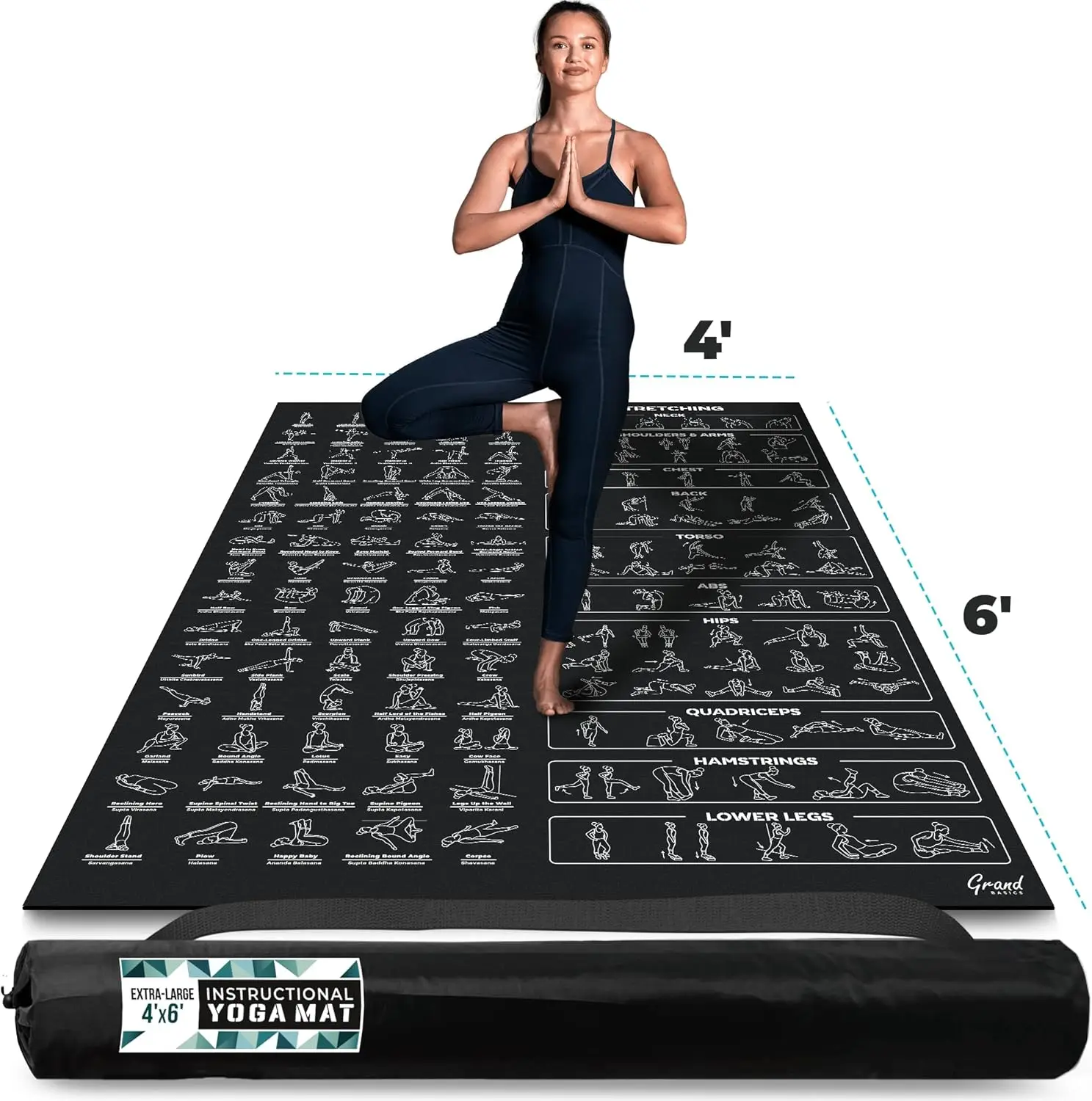 

Extra-Large Yoga Mat with Printed Poses - 3X Bigger, Non-Slip, Easy to Carry for Home Workouts
