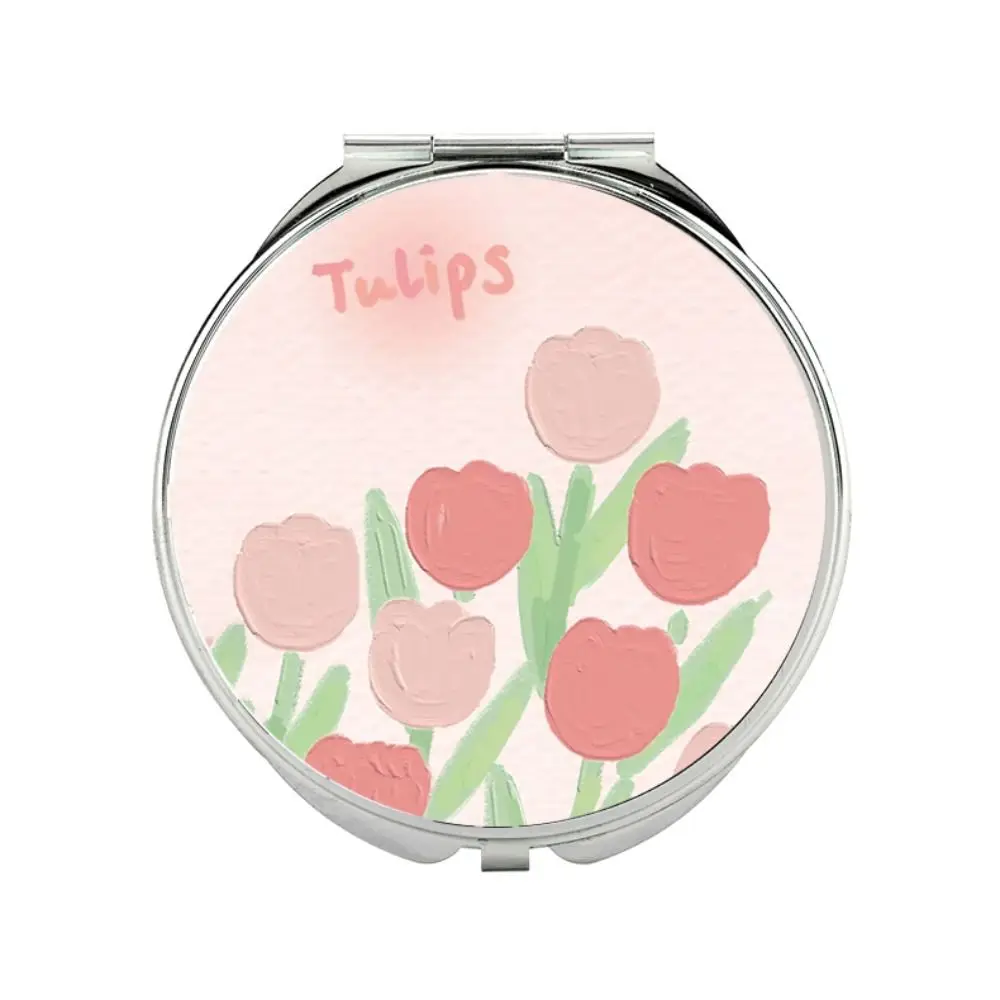 Student Mirrors Tulip Makeup Mirror Rose Double-Sided Cosmetic Mirror Magnifying Oil Painting Folding Mirror Makeup Accessories