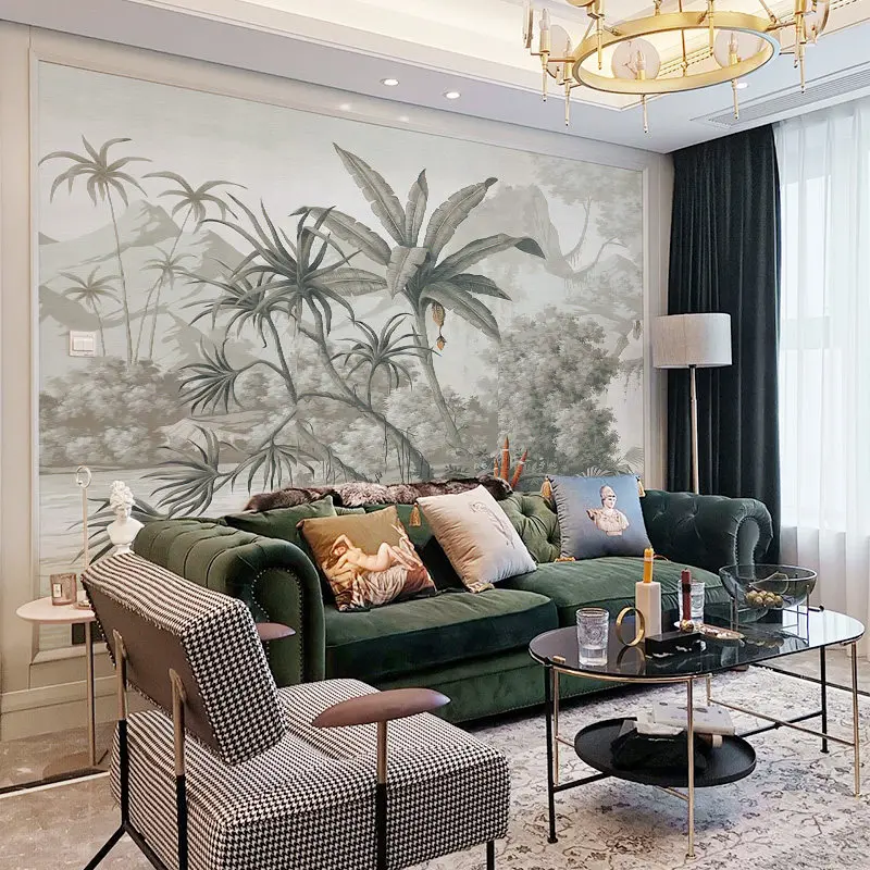 Tropical Rainforest Plants European Landscape Banana Leaf Restaurant Southeast Asian Wallpaper Bedroom Study Hotel Wallpaper