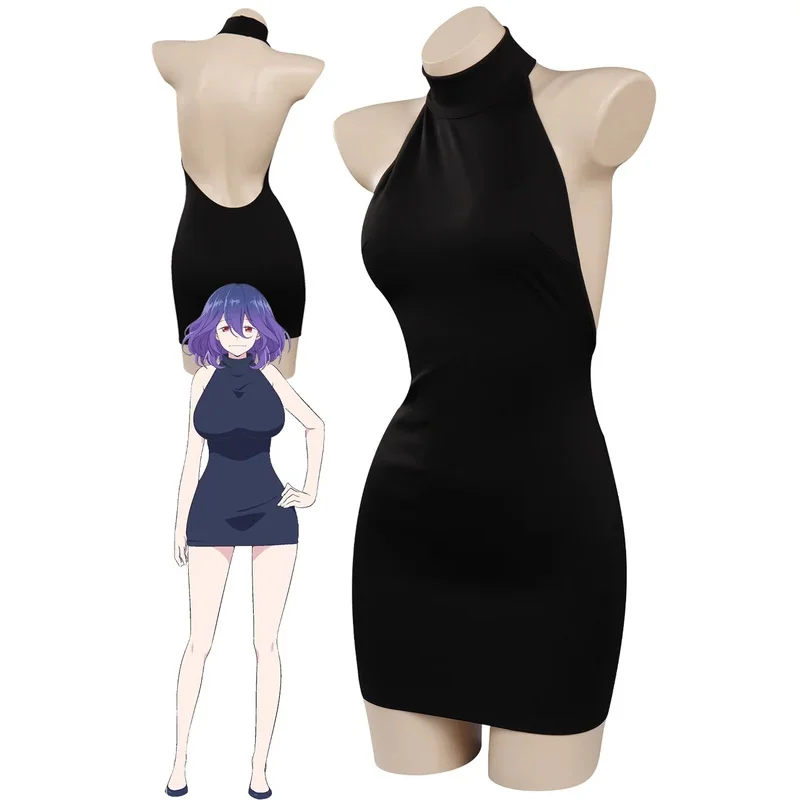 Vermeil Cosplay Abito sexy Costume da donna Anime Vermeil in oro Gioco di ruolo Fantasia Nero Halter Neck Backless Bodycon Mini abiti