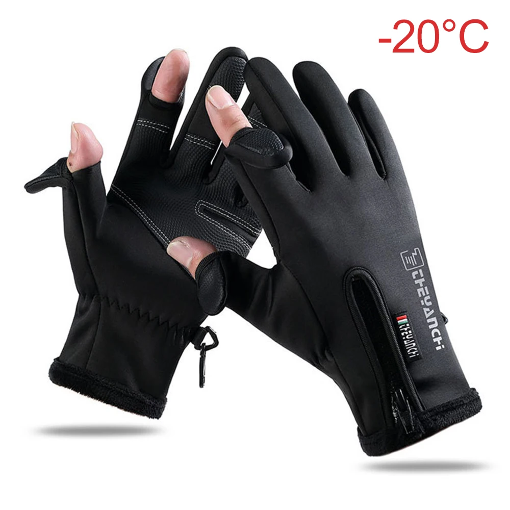 Waterproof Winter Fishing Gloves 2 Finger Flip Windproof Women Men Gloves Velvet Warm Protection Fish Angling Gloves