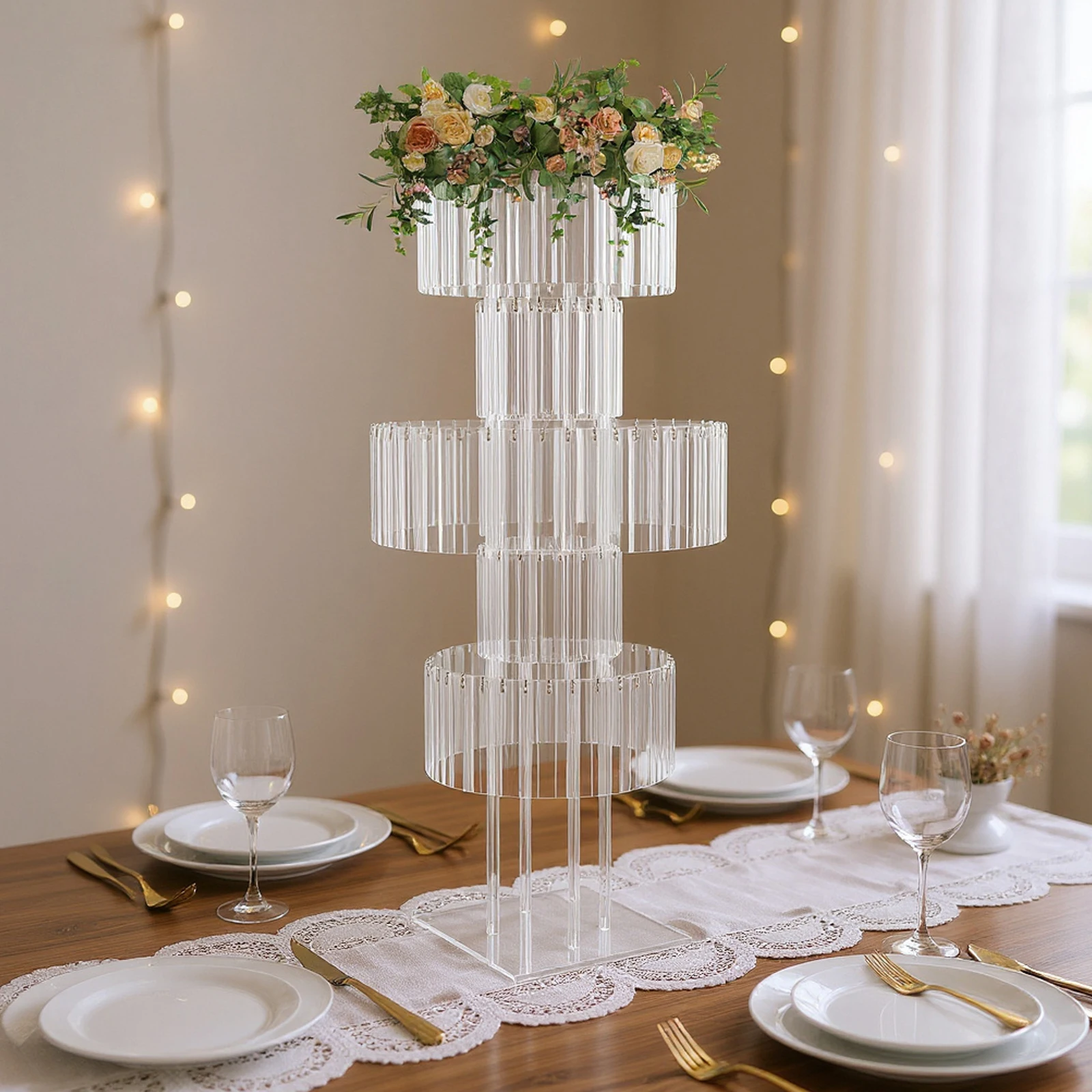 

NEWEST 5Tier Flower Stand for Wedding, Birthdays,Sparkling Crystal Pendants Flower Stand 110cm,Room Decor Clear Flowers Stand